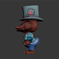 Cartoon Duck Character With Monocle Light Green Hat Pink Brim And Blue Vest Outfit