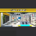 SKLONG Specialty Store With Yellow Facade And Shoes Clothing Display Shelves Sofa Plants