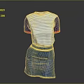 Blue And White Striped Top With Dark Blue Sleeves Red Trim And Blue Denim Skirt