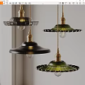 Elegant Black And Green Pendant Lights With Golden Metal Bases Umbrella Shaped Shades Decorative Edges
