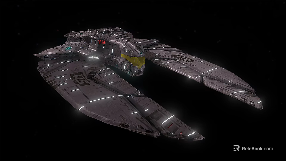 Futuristic Interstellar Spaceship With Metallic Structure And Glowing Elements In Cosmic Space 3d model