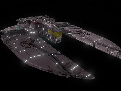Futuristic Interstellar Spaceship With Metallic Structure And Glowing Elements In Cosmic Space 3d model
