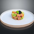 Elegant Tuna Avocado Tartare Topped With Black Caviar On White Plate