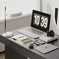 Laptop On Work Desk With Table Lamp Camera Notebook Tablet And Coffee Cup