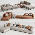 Modern Sectional Sofa With Gray Brown Upholstery Cozy Cushions And Soft Throw Blanket