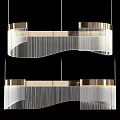 Modern Chandelier with Curved Gold Frame and Crystal Strands for Contemporary Spaces