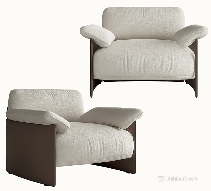 Modern Beige Fabric Single Sofa With Comfortable Armrests And Sturdy Wooden Legs 3d model 