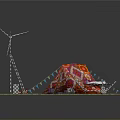 Colorful Patterned Tent Setup On Grassland With Decorative Structures And Small Items