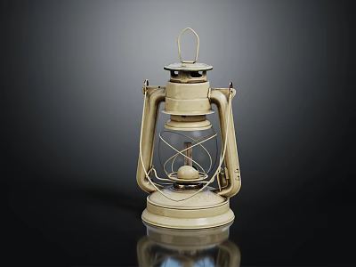 Vintage Lantern Furniture Featuring Metal Frame Glass Shade Sturdy Base And Wooden Handle 3d model