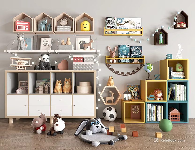 Kids Storage Shelves With House Shaped Design Organizing Toys Books And Decor 3d model 