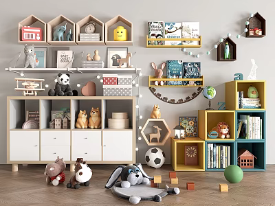 Kids Storage Shelves With House Shaped Design Organizing Toys Books And Decor 3d model