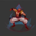 Blue Haired Anime Game Character In Fighting Pose With Blue Energy Effects And White Pants