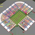 Modern Sports Stadium Architectural Design With Green Football Field Red Seats And White Roof Structure