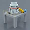 Heavy Duty Industrial Cone Crusher On Concrete Platform With Yellow Guardrail And Blue Motor