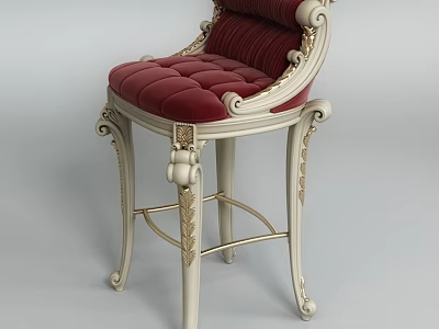 Ornate European Style Bar Stool With Red Upholstered Seat And Gold Carved Legs 3d model