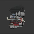Precision Engineered Automotive Engine Components With Red Casing Silver Turbocharger And Metal Tubing