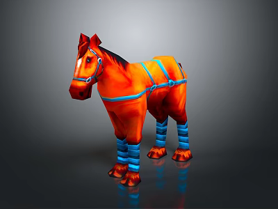 Orange Horse With Blue Bridle And Leg Wraps 3D Digital Rendering 3d model