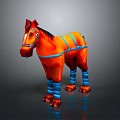 Orange Horse With Blue Bridle And Leg Wraps 3D Digital Rendering