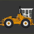 Yellow Motor Grader With White Enclosed Cab Large Tires And Steel Structure