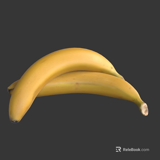 Fresh Ripe Yellow Bananas Two Healthy Tropical Fruit Placed on Gray Background 3d model 