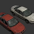Two Worn Out Cars Red And White Exterior Side By Side View