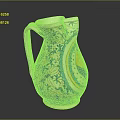 Vintage Ceramic Pitcher With Colorful Blue Yellow Patterns And Decorative Design