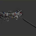 Futuristic Mecha Robot Character With Yellow Horn Blue Red Details And Large Sword