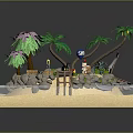 Tropical Island Model With Sand Beach Palm Trees Water Hut And Rocks