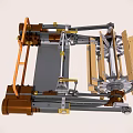 Industrial Mechanical Frame Structure With Metal Components Wooden Panels And Orange Supports