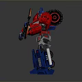 Red Blue Game Movie Character Robot Holding Orange Blade Weapon Standing