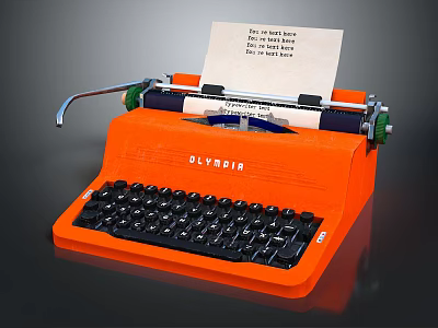 Orange Olympia Typewriter With Paper Sheet Black Keyboard And Classic Design 3d model