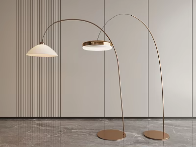 Modern Arched Floor Lamps With Metal Base And White Shades 3d model
