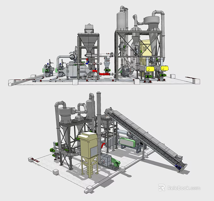 Industrial Equipment Production Line With Conveyors Tanks Pipes And Processing Machinery 3d model 
