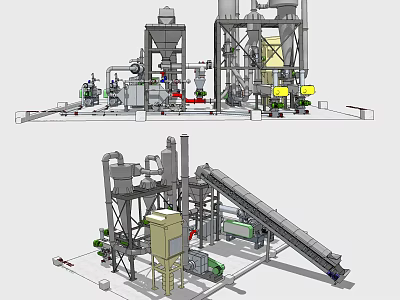 Industrial Equipment Production Line With Conveyors Tanks Pipes And Processing Machinery 3d model