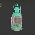 Vintage Metal Lantern Furniture with Grid Grille Design Handle and Green Patina Finish