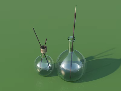Transparent Ceramic Vessels With Long Metal Rods On Green Background 3d model