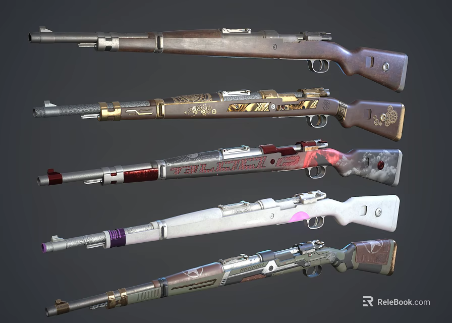 Different Designed Decorative Rifles Collection With Various Colors And Patterns 3d model 