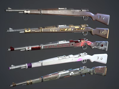 Different Designed Decorative Rifles Collection With Various Colors And Patterns 3d model