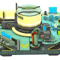 Cartoon Sci Fi Scene With Large Circular Device Pipes Control Panels And Vibrant Mechanical Structures