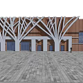 Modern Post Station Architectural Design With Tree like Structure And Wooden Glass Elements 3d model