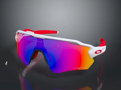 Sporty Sunglasses Red White Frame With Colorful Gradient Lenses Wrap Around Design For Outdoor Sports 3d model
