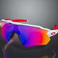 Sporty Sunglasses Red White Frame With Colorful Gradient Lenses Wrap Around Design For Outdoor Sports