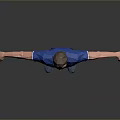 Man In Blue T-shirt And Black Shorts With Arms Outstretched On Gray Gradient Background