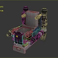 Futuristic Mechanical Weapon with Blue White Base Multiple Cylindrical Parts and Yellow Light