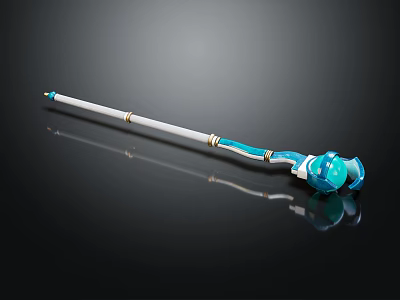 Enchanted Blue And White Staff Weapon With Golden Accents And Gemstone Top 3d model