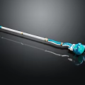 Enchanted Blue And White Staff Weapon With Golden Accents And Gemstone Top