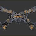 3D Rendered Mechanical Creature With Blue Orange Elements Multiple Limbs And Intricate Design