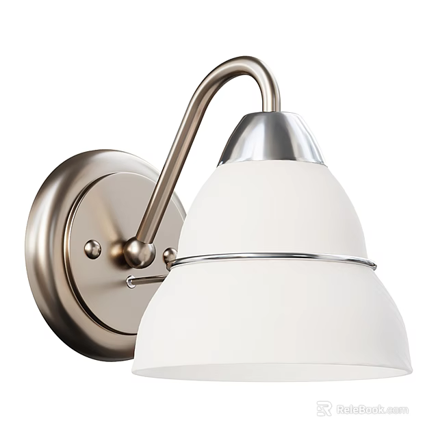 Modern Wall Sconce With Curved Brushed Bronze Arm And White Conical Glass Shade 3d model 