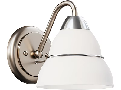 Modern Wall Sconce With Curved Brushed Bronze Arm And White Conical Glass Shade 3d model