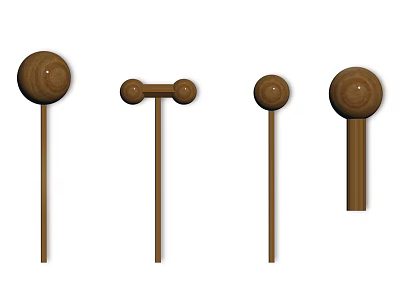Four Wooden Household Items With Various Round Top And Stick Designs 3d model